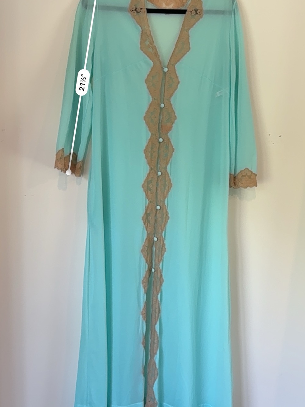 Vintage Emilio Pucci Aqua Nightgown and Robe Set with Tan Lace - Picture 6 of 16